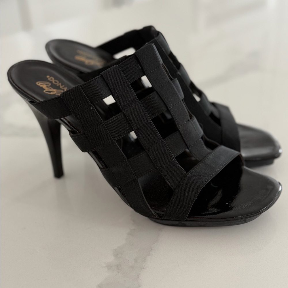 Donald J Pliner Black Elastic Woven Mule Heels Made In Italy Women 10.5 Comfort